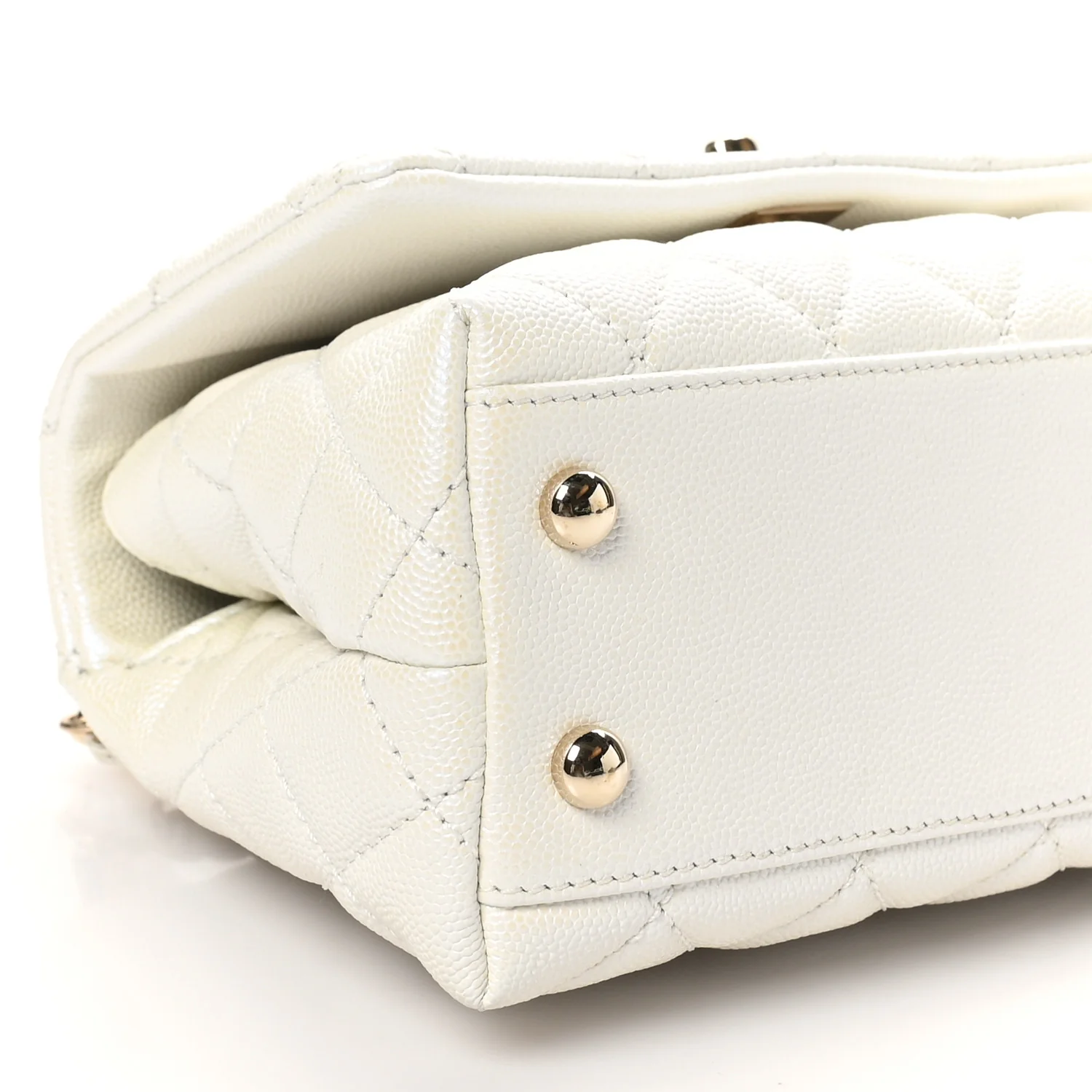 Iridescent Caviar Quilted Extra Mini Coco Handle Flap White - Top Club