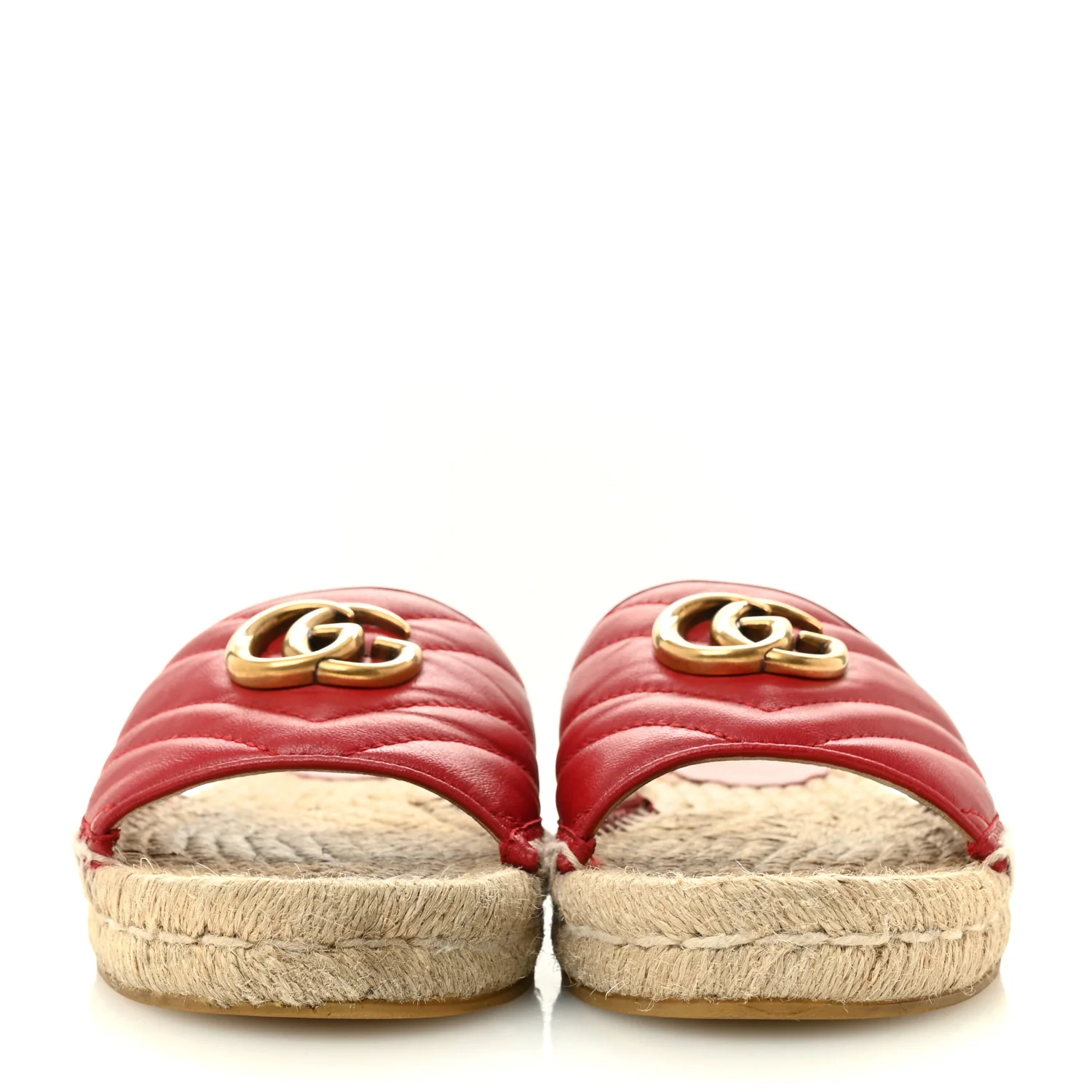 Nappa Matelasse GG Marmont Espadrille Slide Sandals 35 Hibiscus Red - Top Club