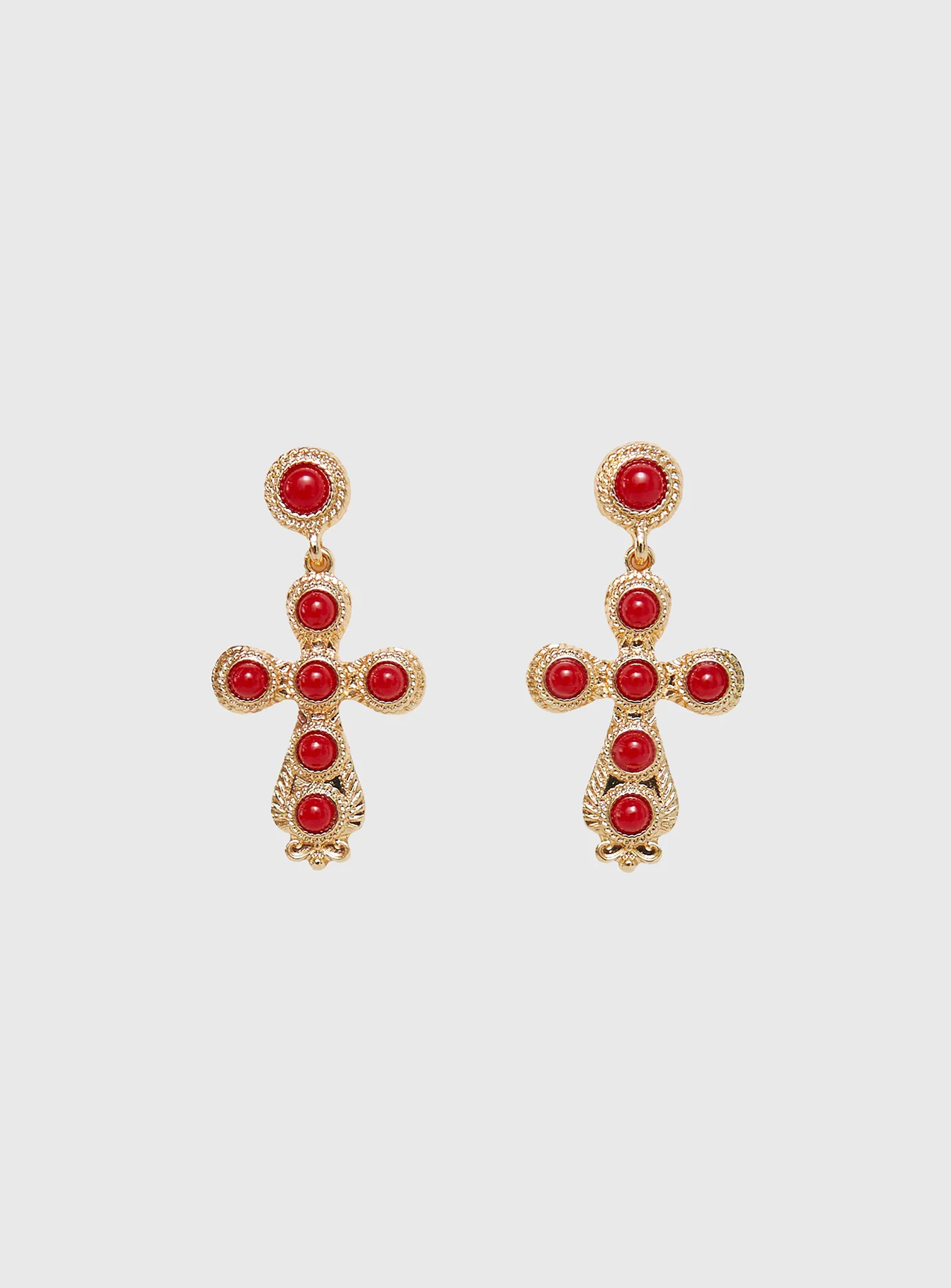 Oakwood Cross Earrings Gold / Red