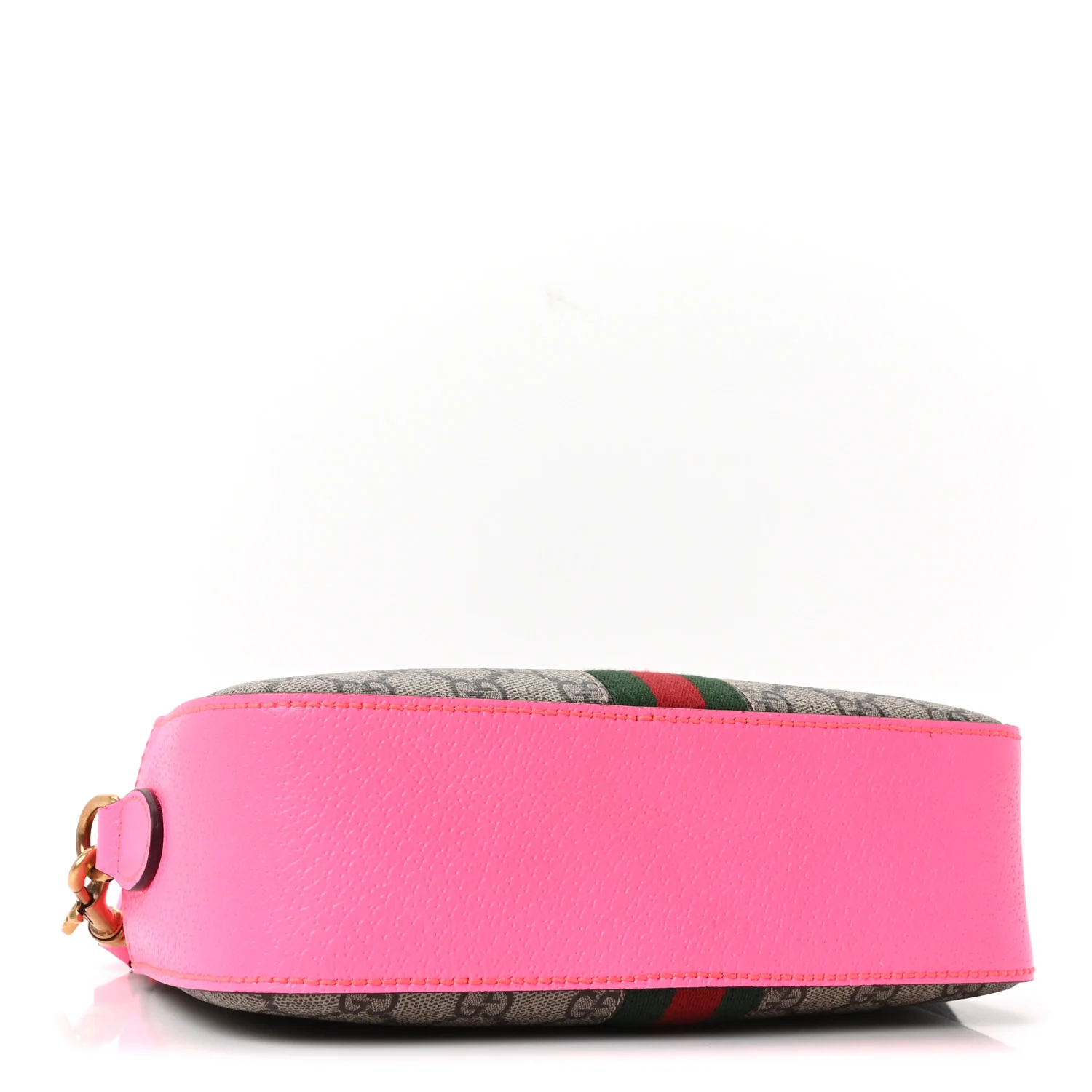 GG Supreme Monogram Textured Dollar Calfskin Web Ophidia Small Crossbody Bag Beige Ebony Fuchsia - Top Club