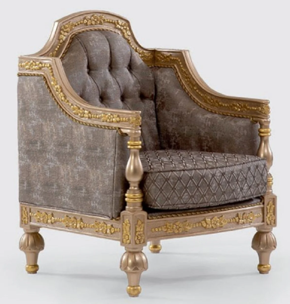 Luxury Baroque Living Room Set Gray / Silver / Gold - 2 Sofas & 2 Armchairs & 1 Coffee Table - Handcrafted Living Room Furniture in Baroque Style - Noble & Magnificent