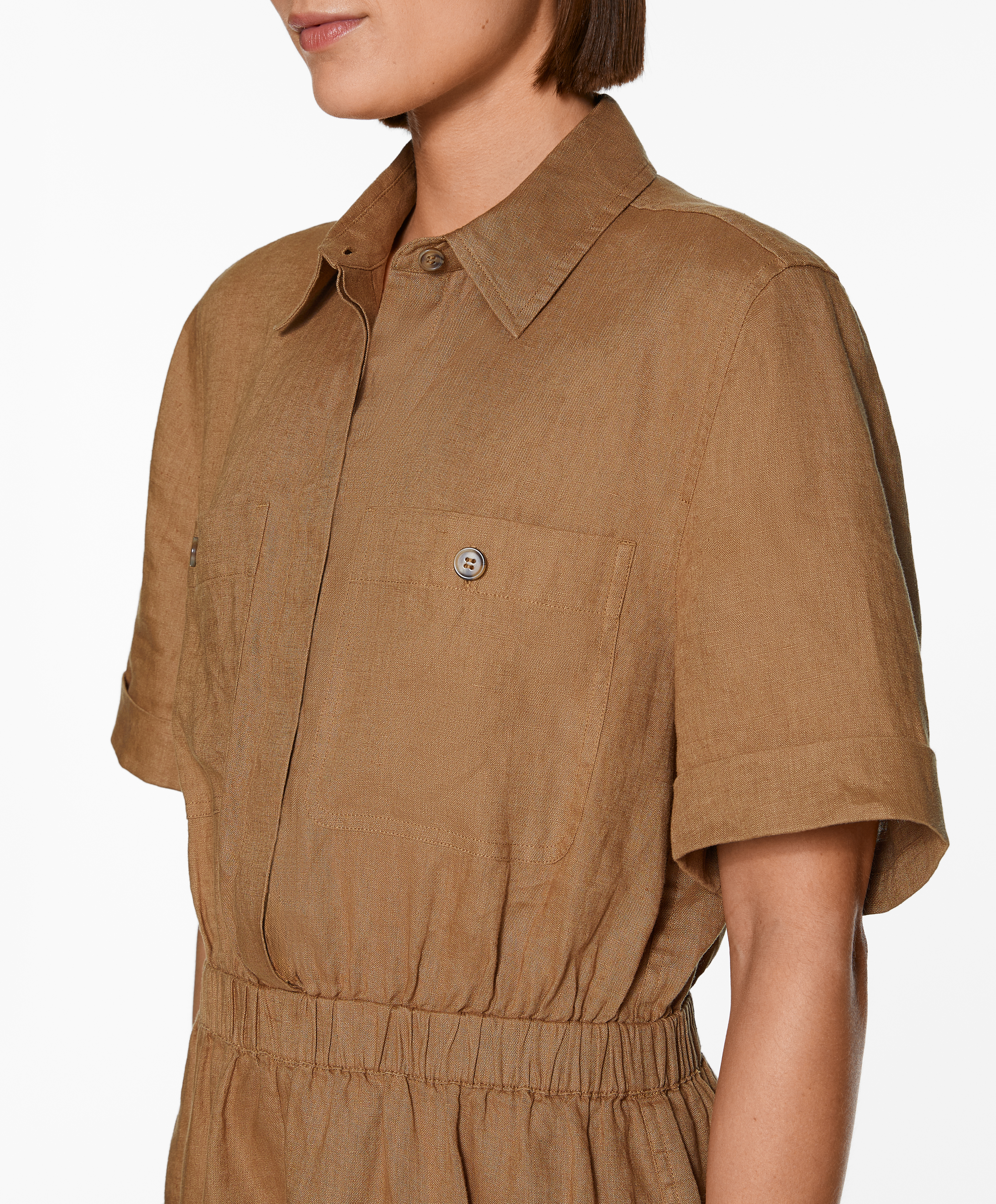 OYSHO 100% linen short jumpsuit with pockets