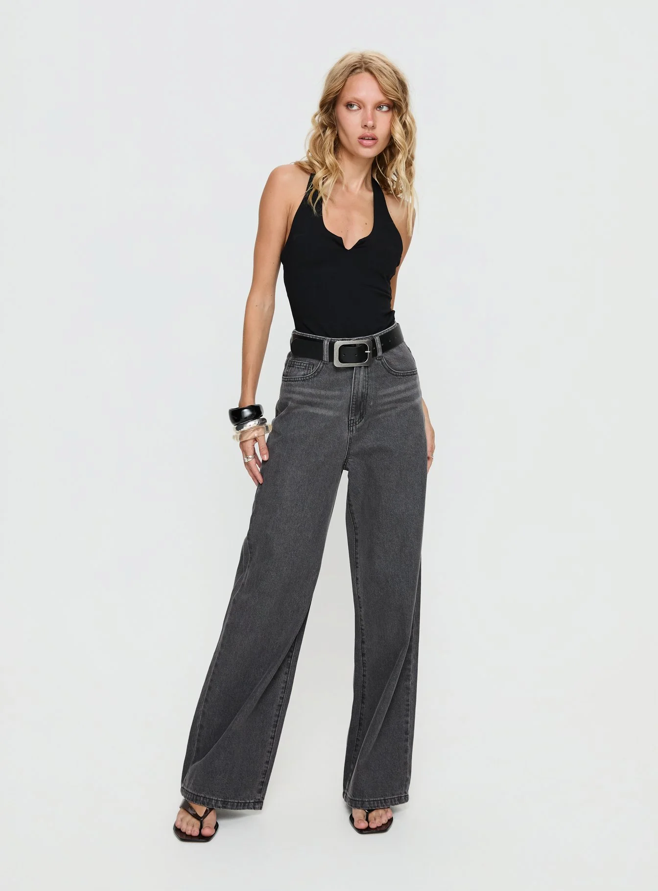 Nicolo High Rise Straight Leg Jeans Washed Grey