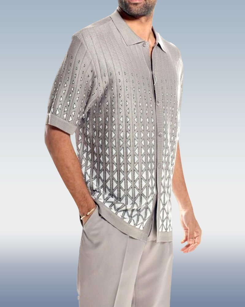 Black Criss Cross Pattern Walking Suit Short Sleeve Set