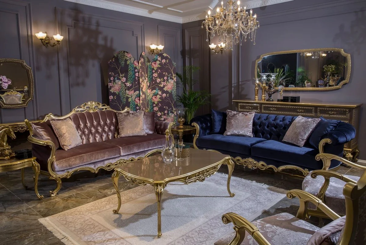 Luxury baroque coffee table gray / gold 123 x 77 x H. 52 cm - Noble solid wood living room table in baroque style - Magnificent baroque furniture