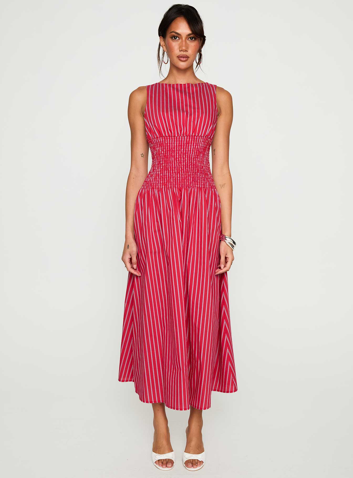 Lilienne Cotton Poplin Maxi Dress Red Stripe