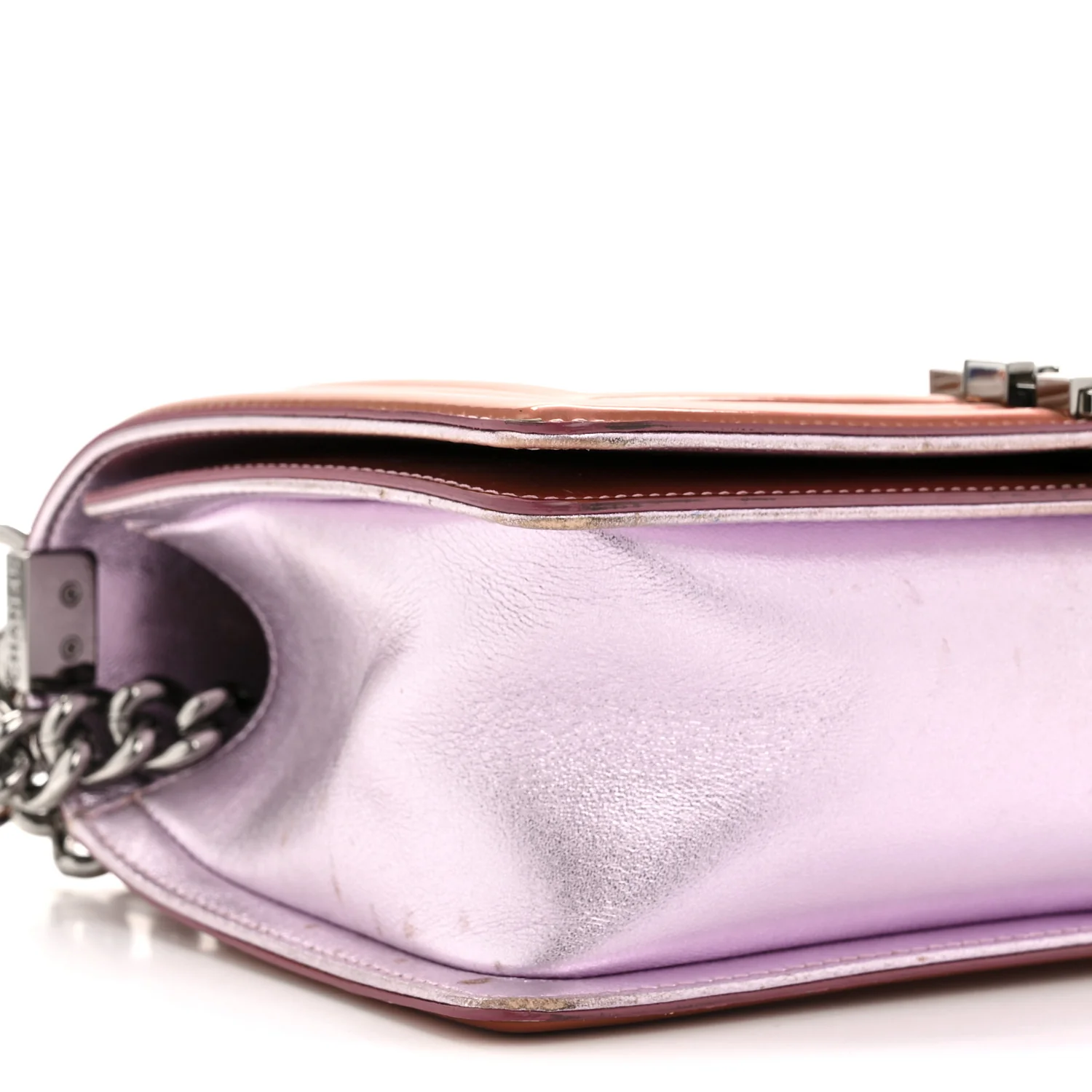 Metallic Patent Calfskin Quilted Medium Boy Flap Light Pink - Top Club