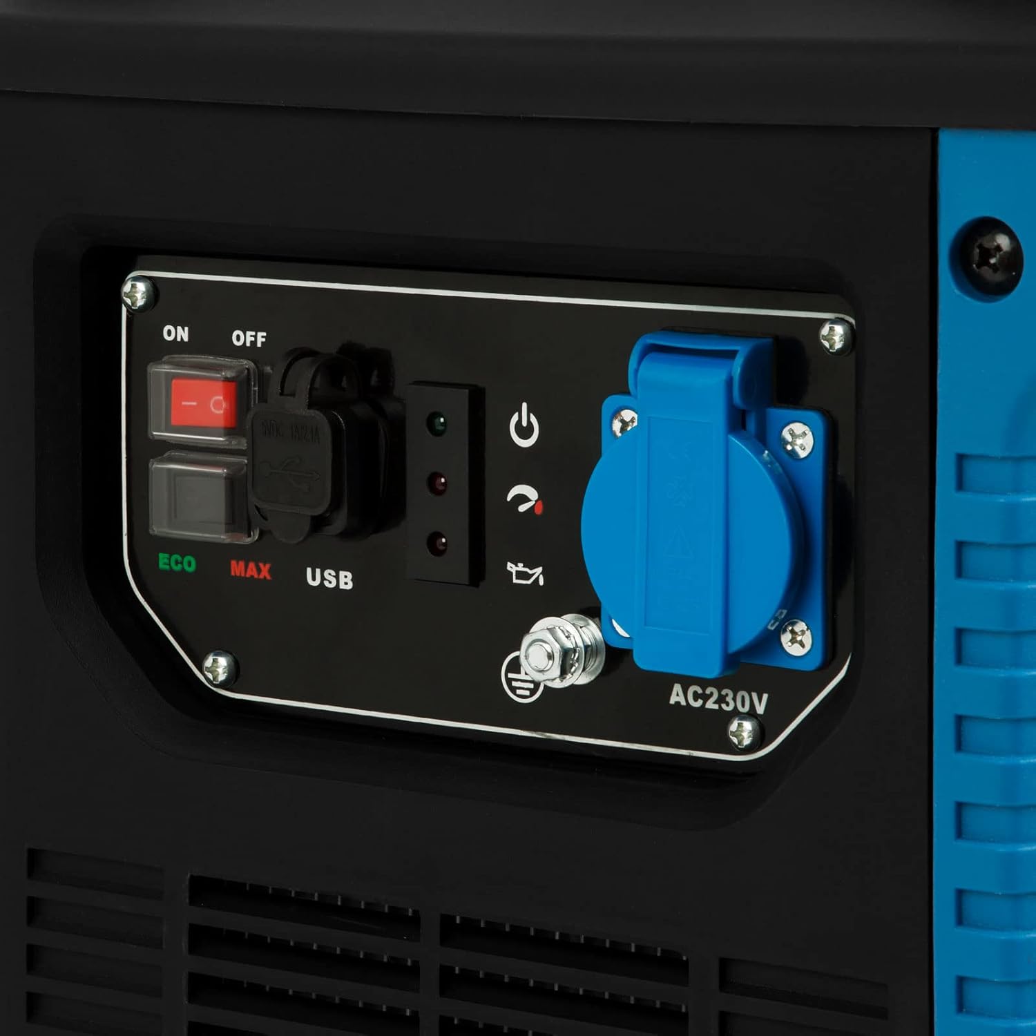 EBERTH 1000 Watt Generatore di corrente Inverter, Gruppo elettrogeno con 2 CV Motore a benzina 4T, 1x 230V, 2x USB, tecnologia inverter per una potenza senza picchi di tensione, Generatore portatile