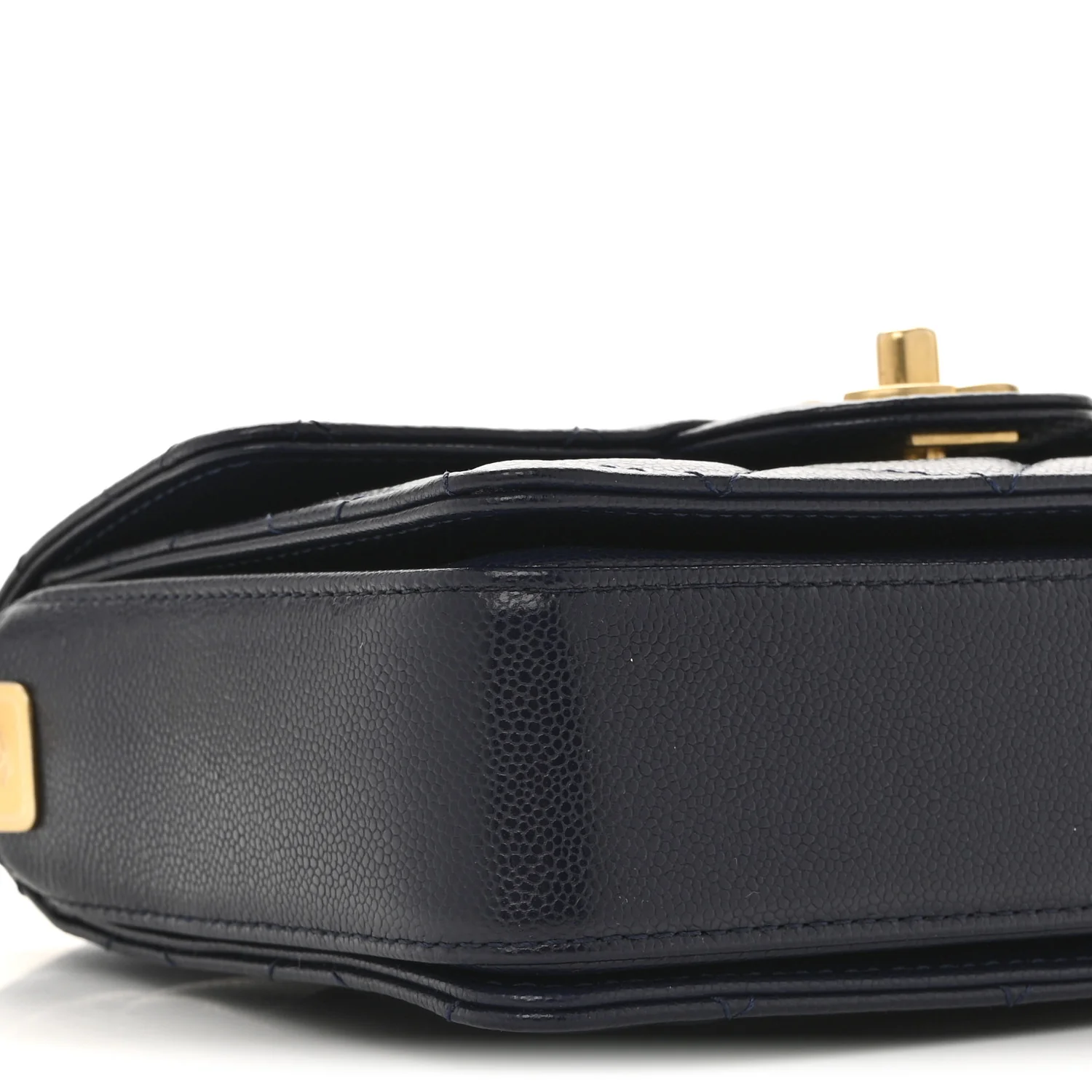 Shiny Caviar Quilted Mini Top Handle Flap Navy Blue - Top Club