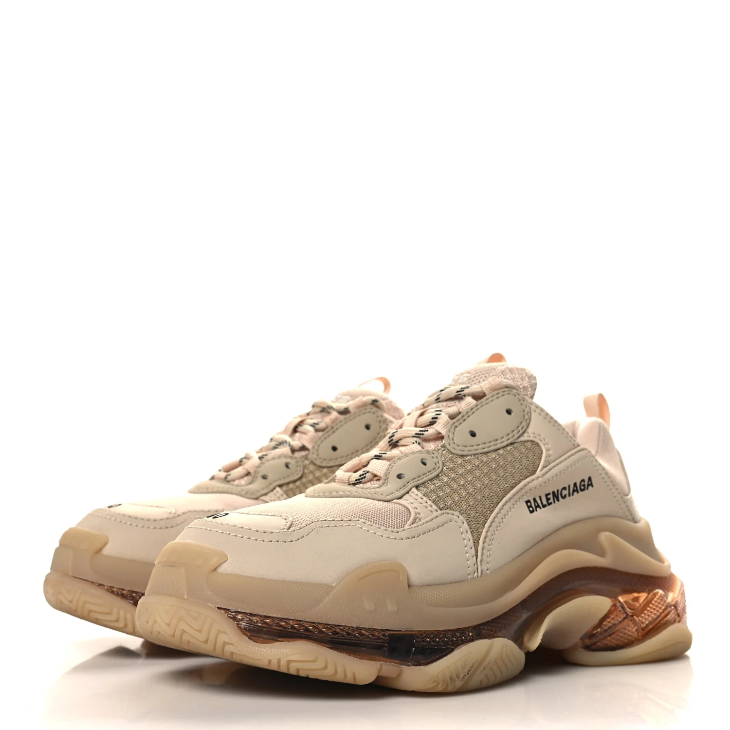 Fabric Mesh Clear Sole Womens Triple S Sneakers 40 Beige - Top Club