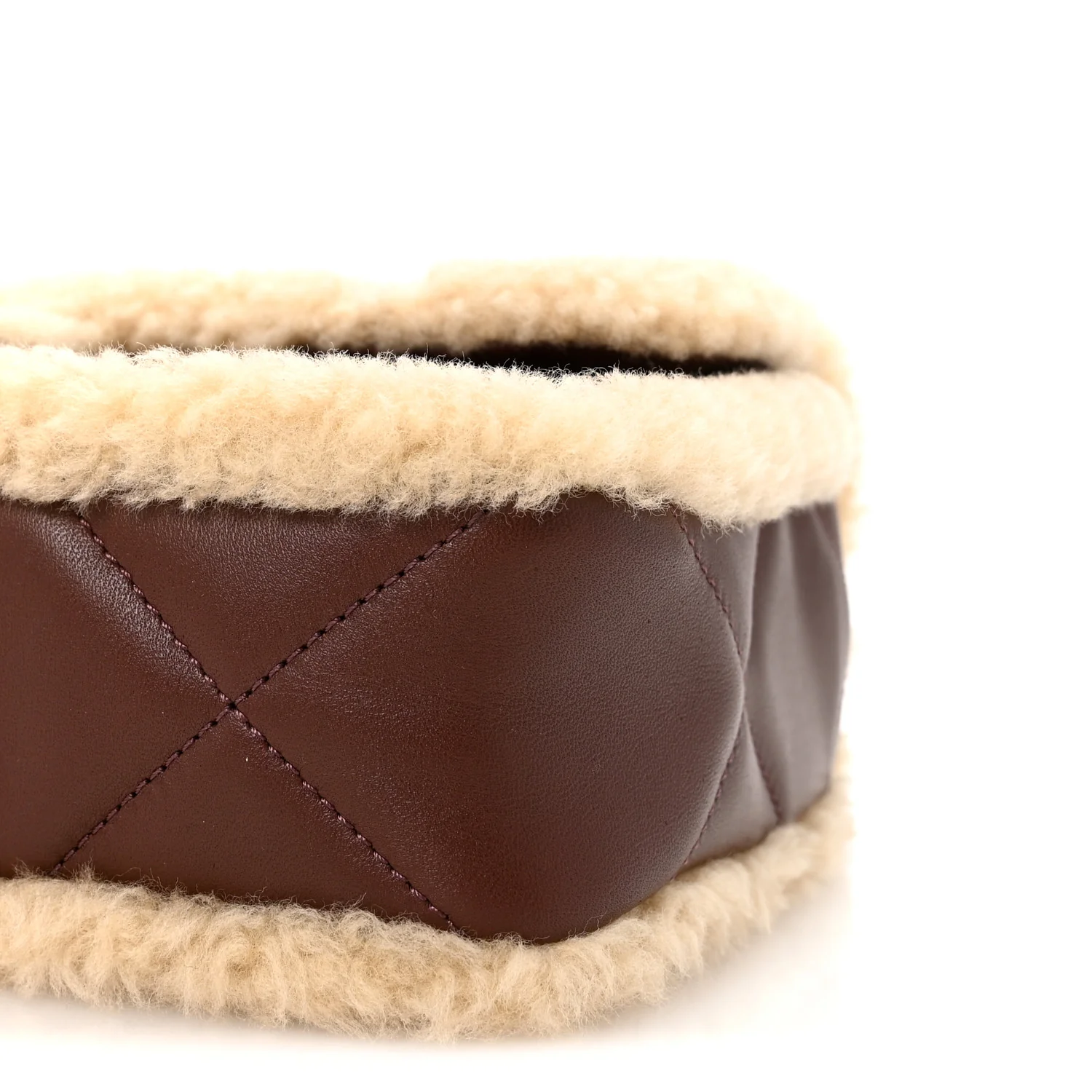 Shearling Lambskin Quilted Furry Coco Flap Dark Brown Beige - Top Club