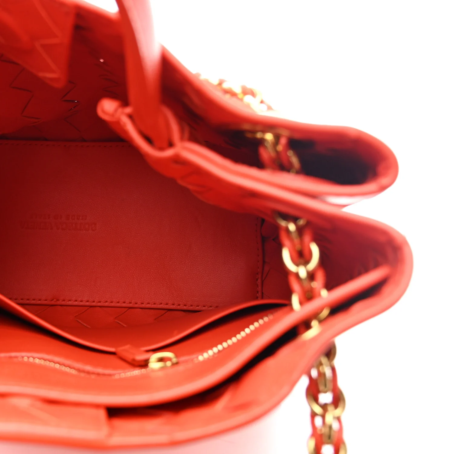 Nappa Intrecciato Small Andiamo With Chain Shoulder Bag Orange - Top Club