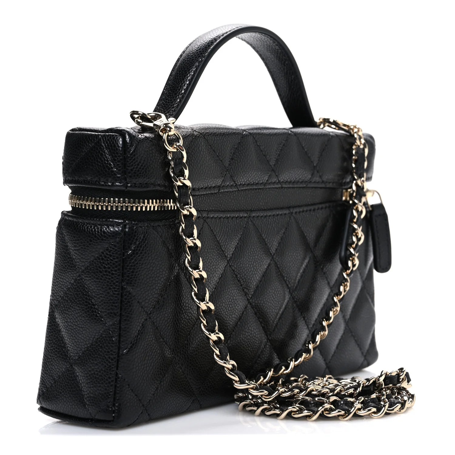 Caviar Quilted Top Handle Slim Vanity With Chain Black - Top Club