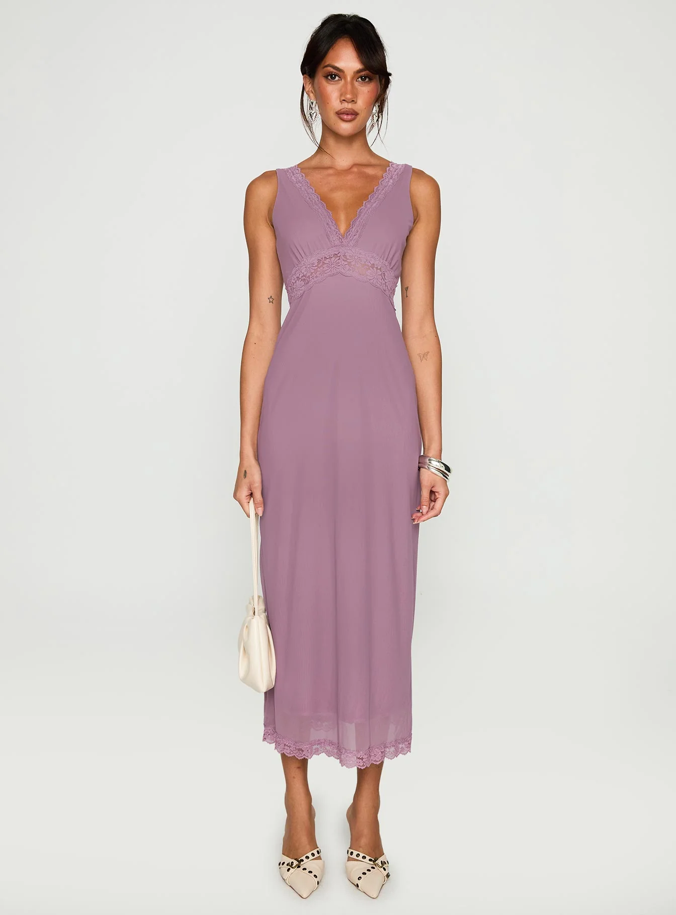 Between The Lines Lace Trim Maxi Dress Purple