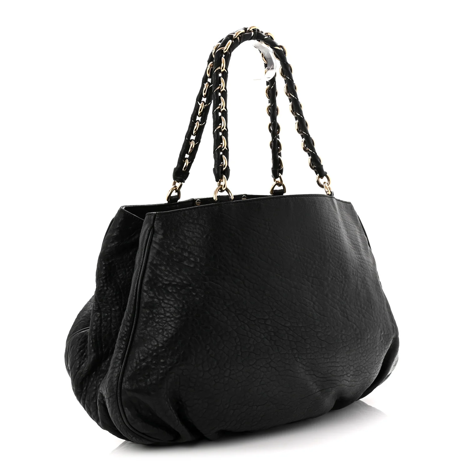 Crinkled Lambskin Mia Tote Black - Top Club