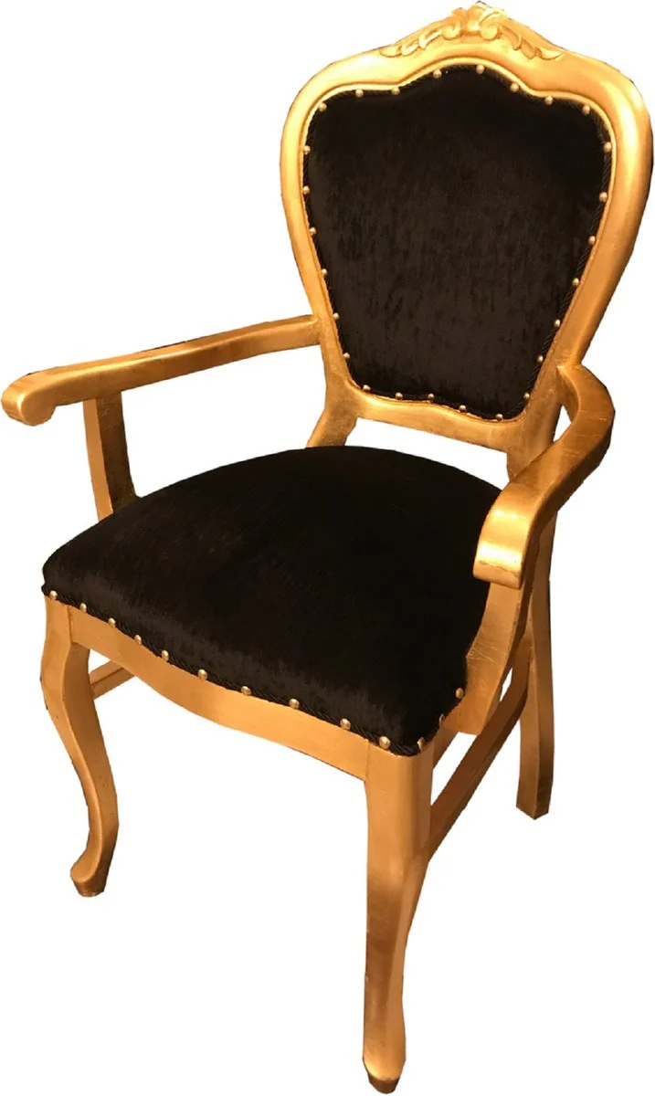 Luxury Baroque dining room set black / gold 60 x 47 x H. 99 cm - 6 handmade dining chairs with armrests - Baroque dining room furniture