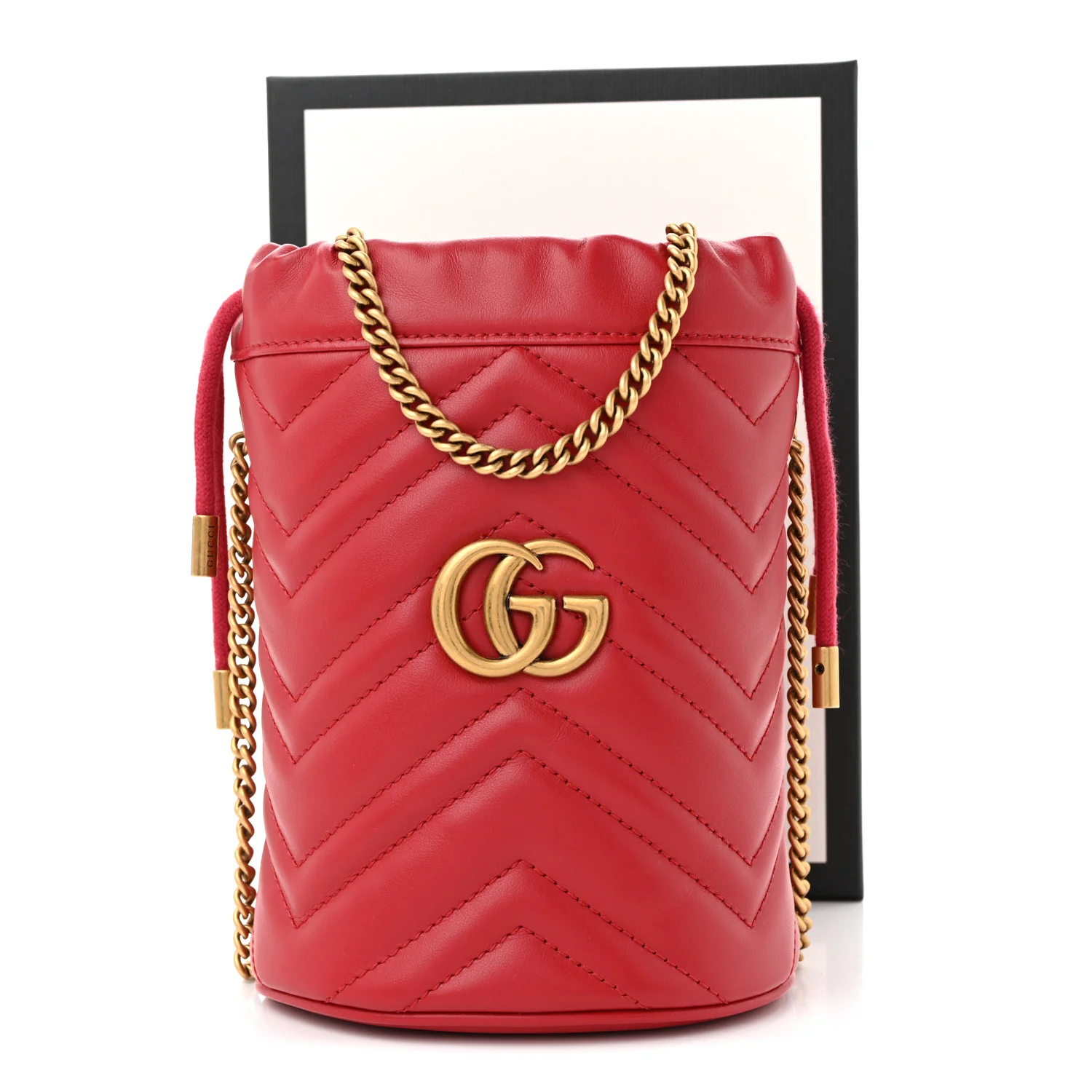 Calfskin Matelasse Mini GG Marmont 2.0 Bucket Bag Hibiscus Red - Top Club