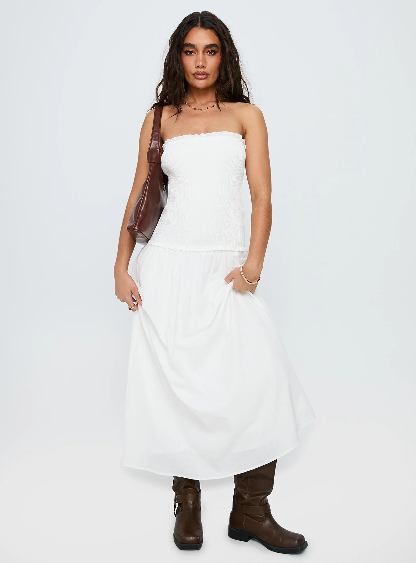 Tinsie Strapless Maxi Dress White