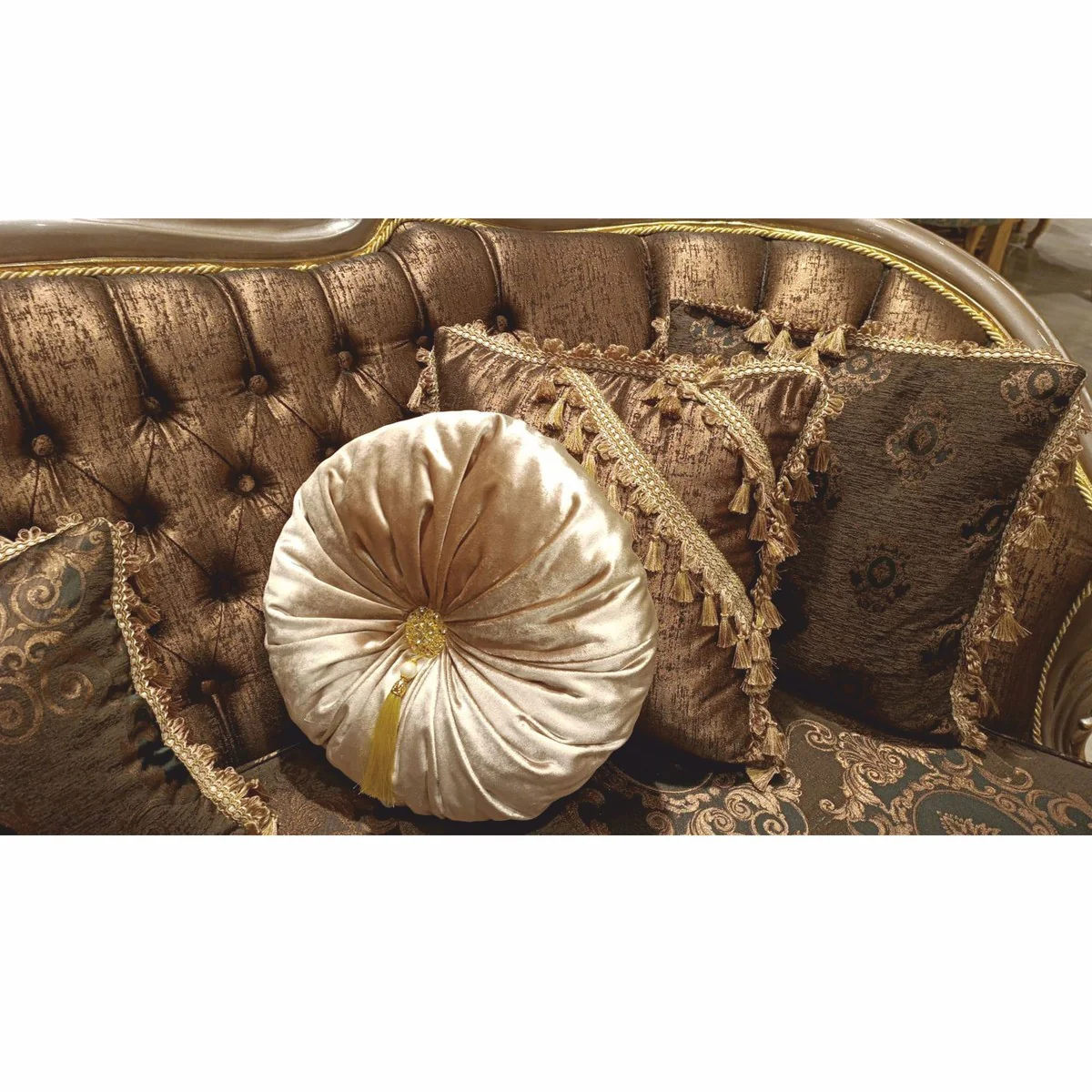Luxury Baroque Living Room Sofa Black / Gray / Gold 241 cm - Baroque Furniture