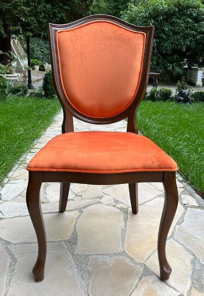 Luxury Art Deco Velvet Dining Room Chair Orange / Brown - Art Deco Solid Wood Chair - Art Deco Dining Room Furniture - Art Deco Furniture - Art Deco Furnishings - Luxury Furniture in Art Deco Style