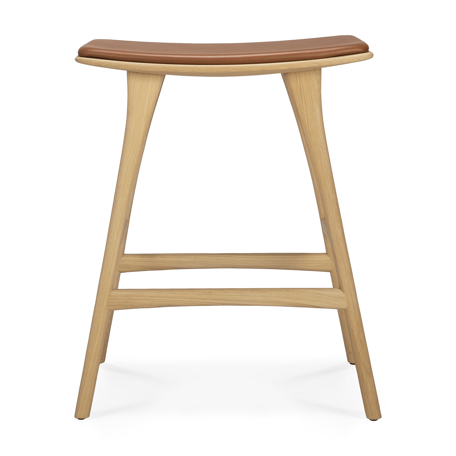Osso hoge kruk 65 - eiken - cognac leer