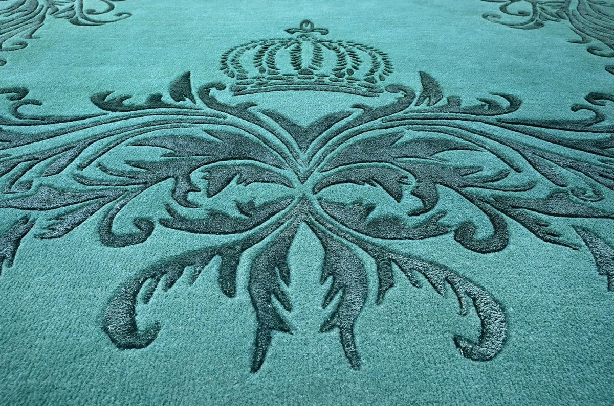Pompöös by Luxury Baroque Carpet Crown by Harald Glööckler Green - Various Sizes