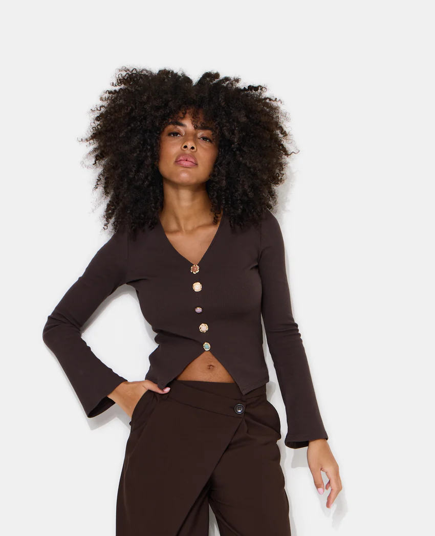 Pimkie T-shirt manches longues effet gilet boutons fantaisie