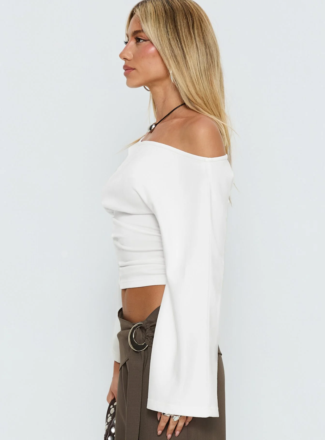 Anastasie Off Shoulder Long Sleeve Top White