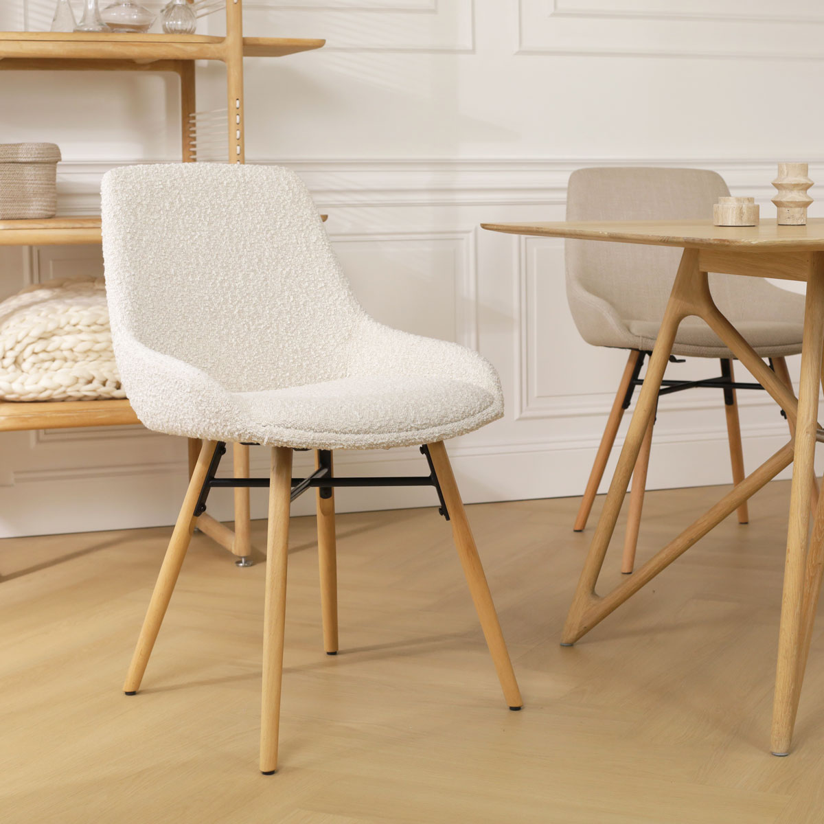 Eetkamerstoel Nena-Isa bouclé beige - naturel - set van 2