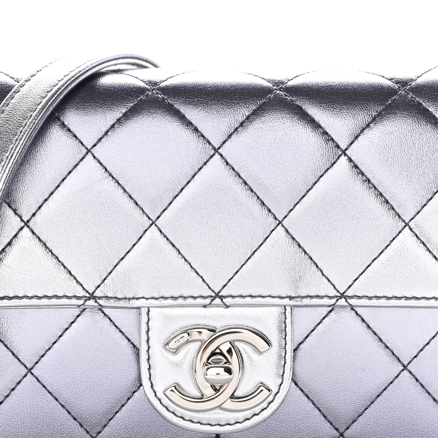 Metallic Lambskin Like A Wallet Flap Silvery Black - Top Club