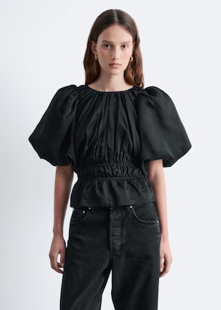 & Other Stories PEPLUM-FRILL PUFF-SLEEVE TOP