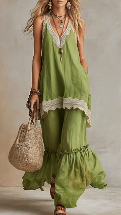 Women's Bohemian-Style Vacation Dress with Lace Straps - Nordfashionstorm - Women's Clothing, Fashion for You - Nordfashionstorm.com