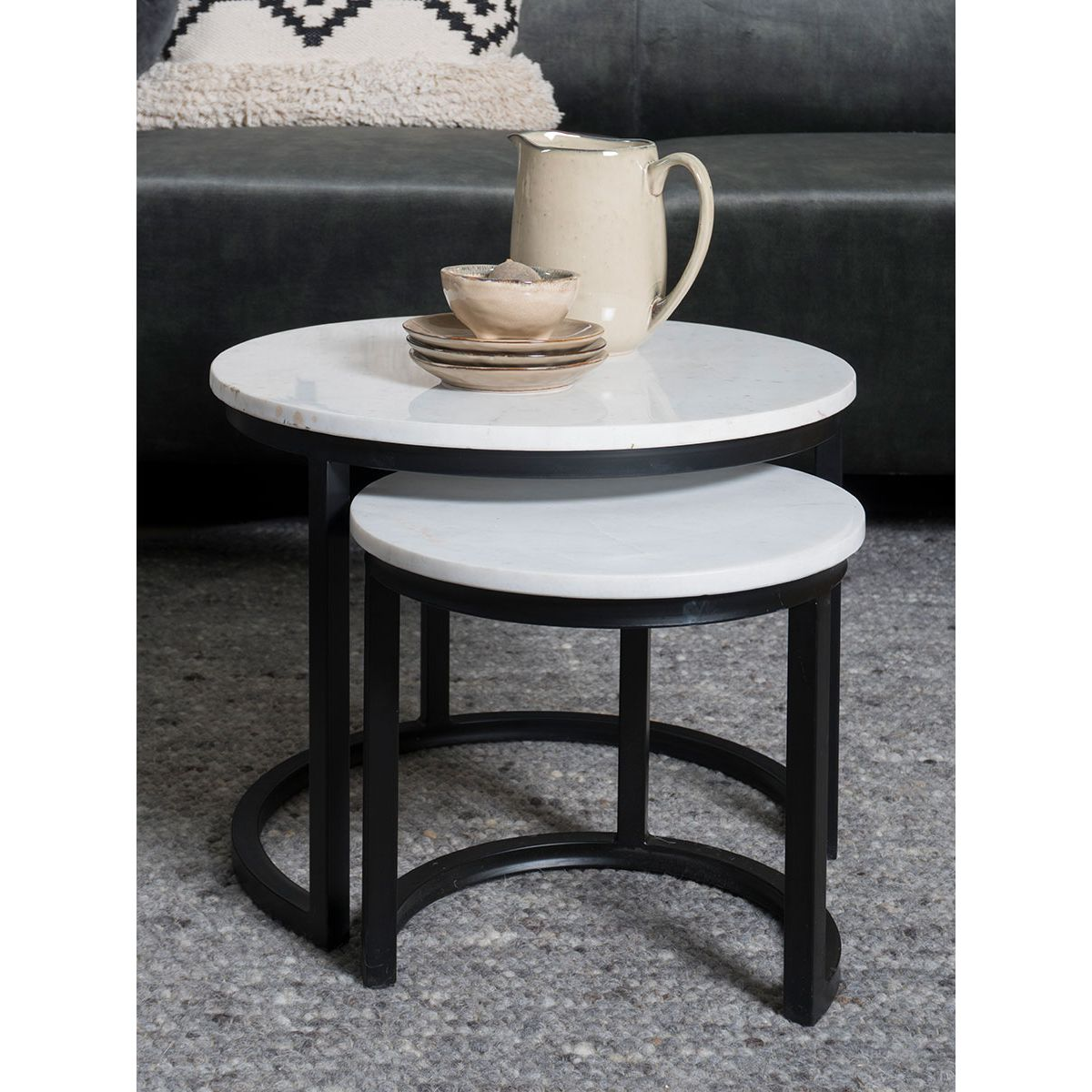 Salontafel Jasmin Marmer - Set van 3 Wit/Zwart