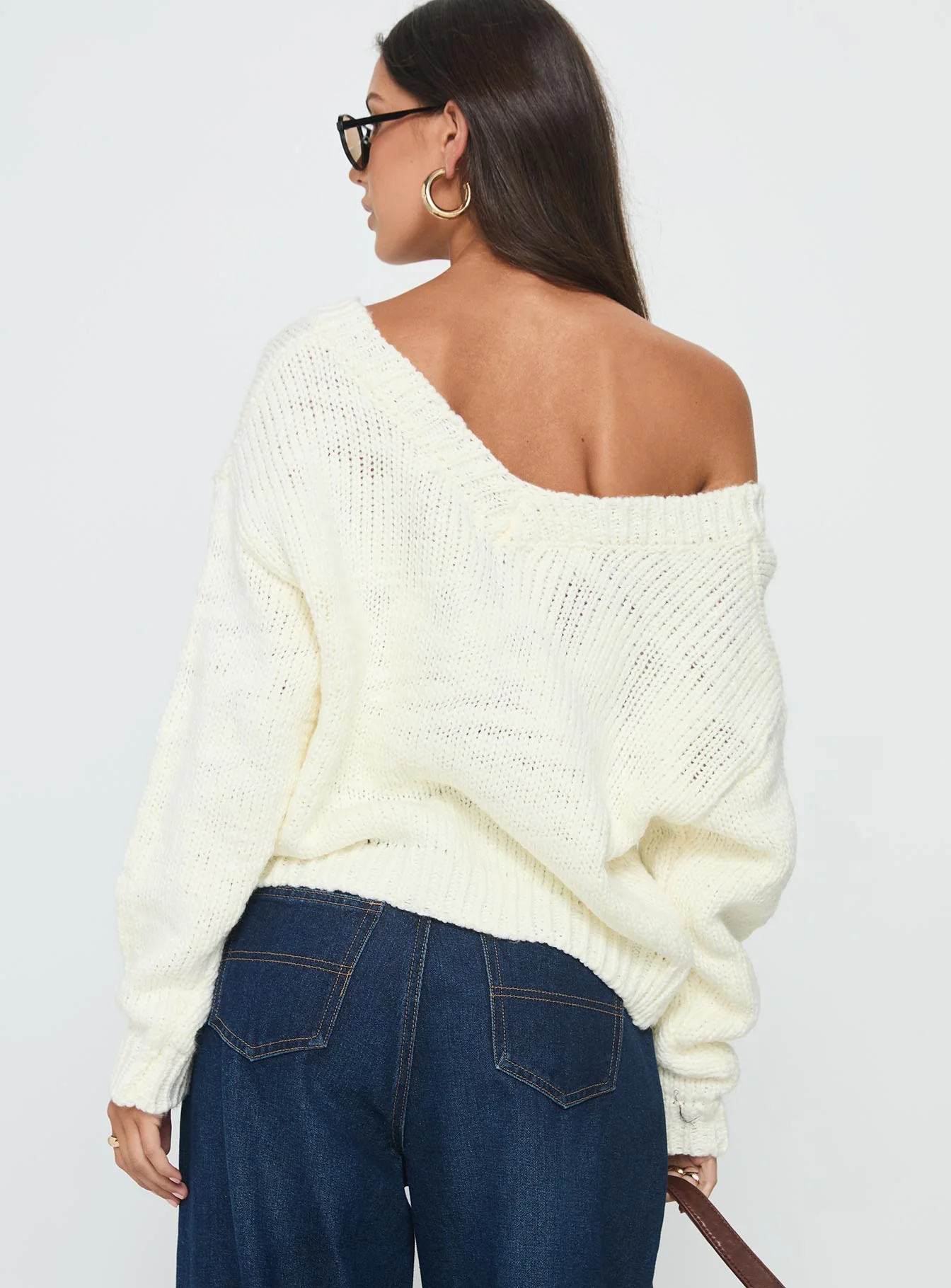 Talassa V Neck Knit Sweater White