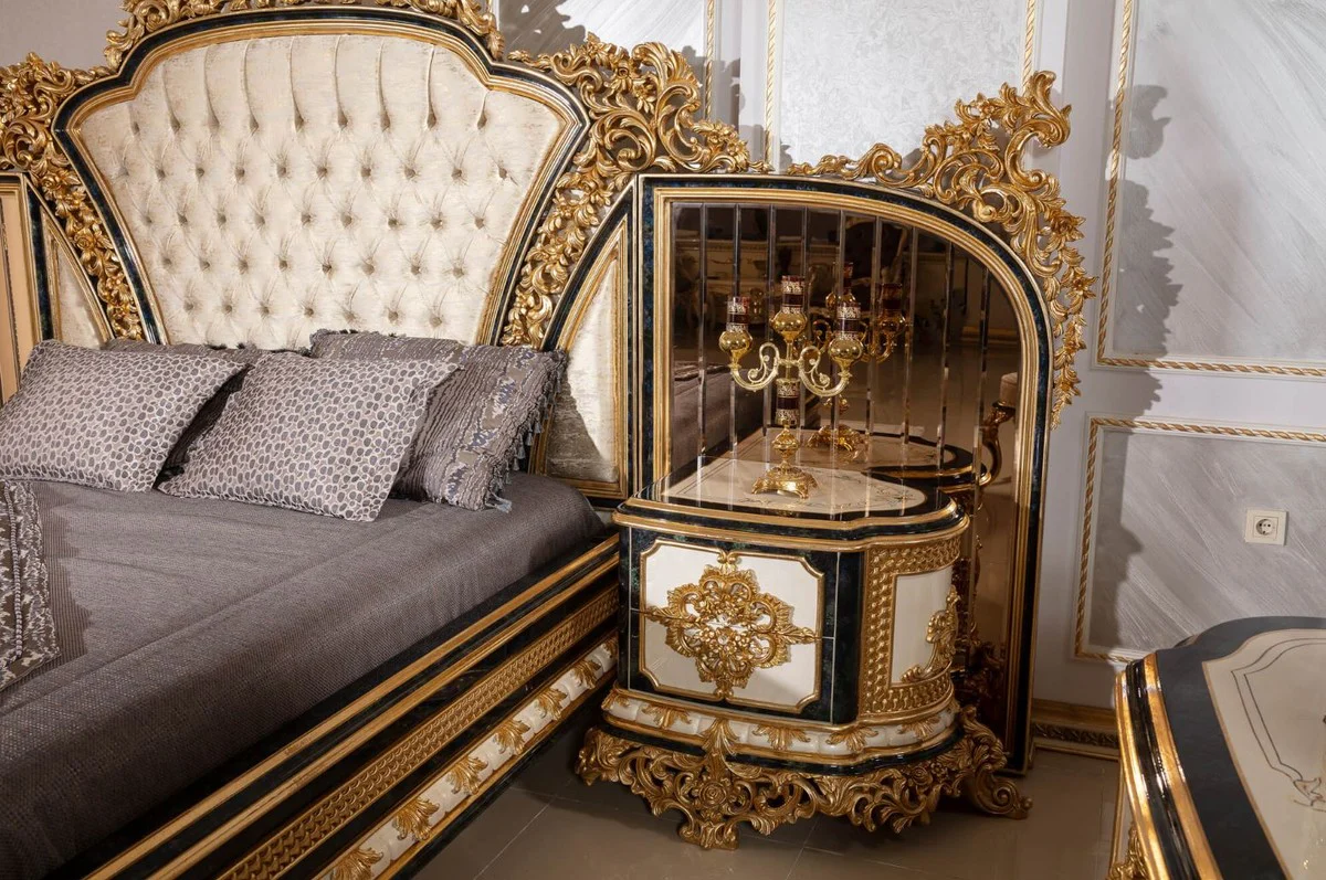 Luxury Baroque Nightstand Set White / Blue / Gold - Magnificent Solid Wood Bedside Tables - Baroque Bedroom Furniture - Noble & Magnificent