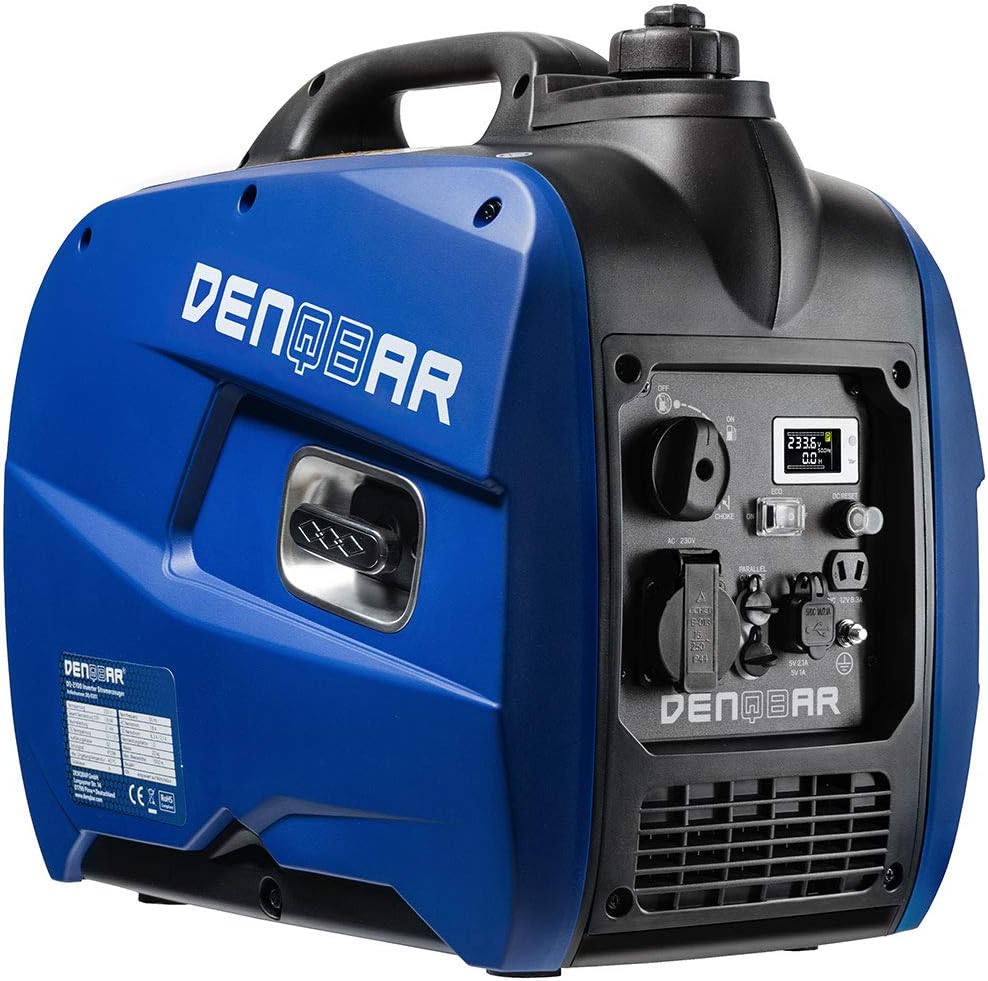 Generatore di corrente a inverter DQ-2100 2100W a benzina con 230V, USB Fast-Load, silenzioso, motore a 4 tempi, portatile - per campeggio, esterno, cantiere, camper e generatore di emergenza