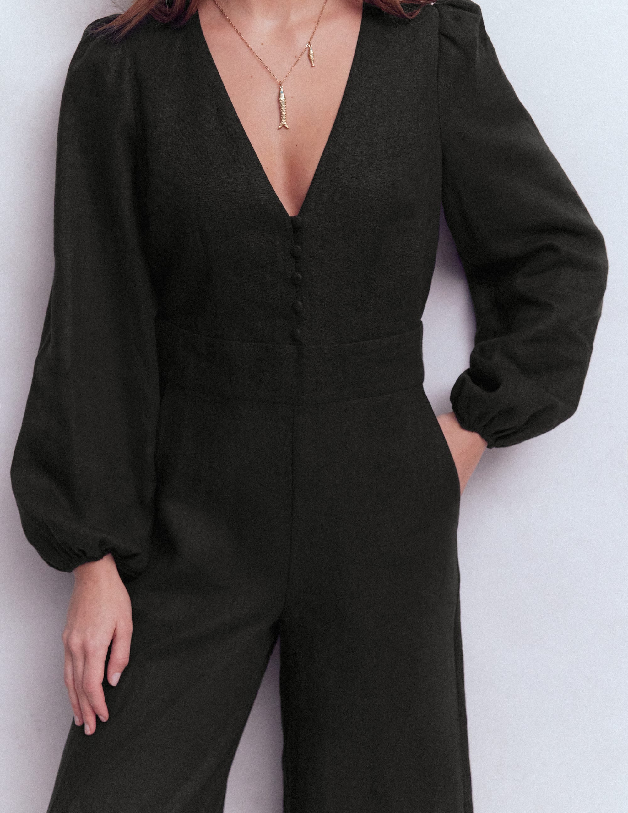 Lola Leinen-Jumpsuit-Schwarz