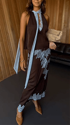 Women's Color-Block Lace Trim Halter Top & Skirt Set - Nordfashionstorm - Women's Clothing, Fashion for You - Nordfashionstorm.com