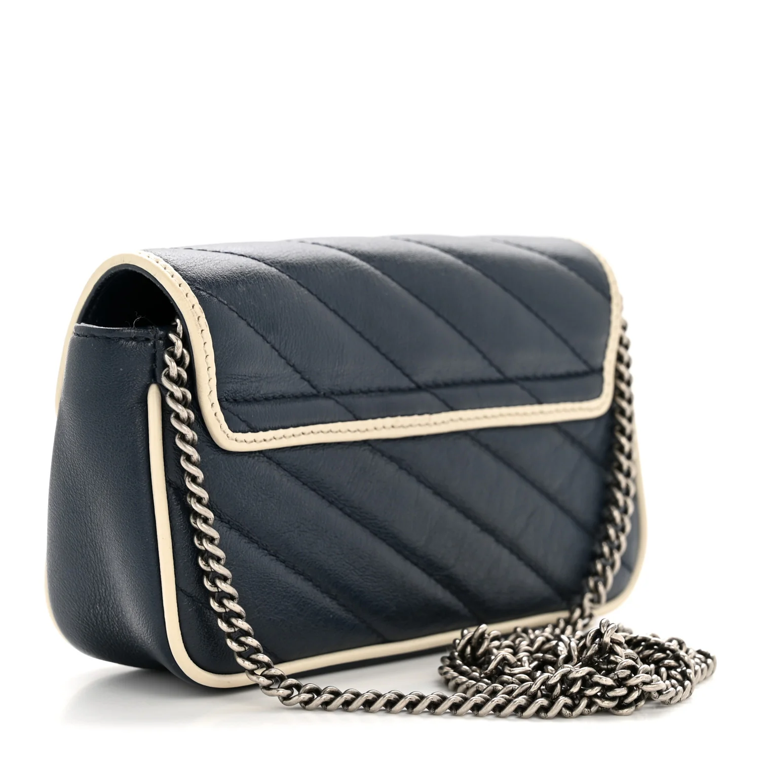 Vintage Effect Calfskin Matelasse Diagonal Super Mini Torchon GG Marmont Shoulder Bag Blue Agata Mystic White - Top Club