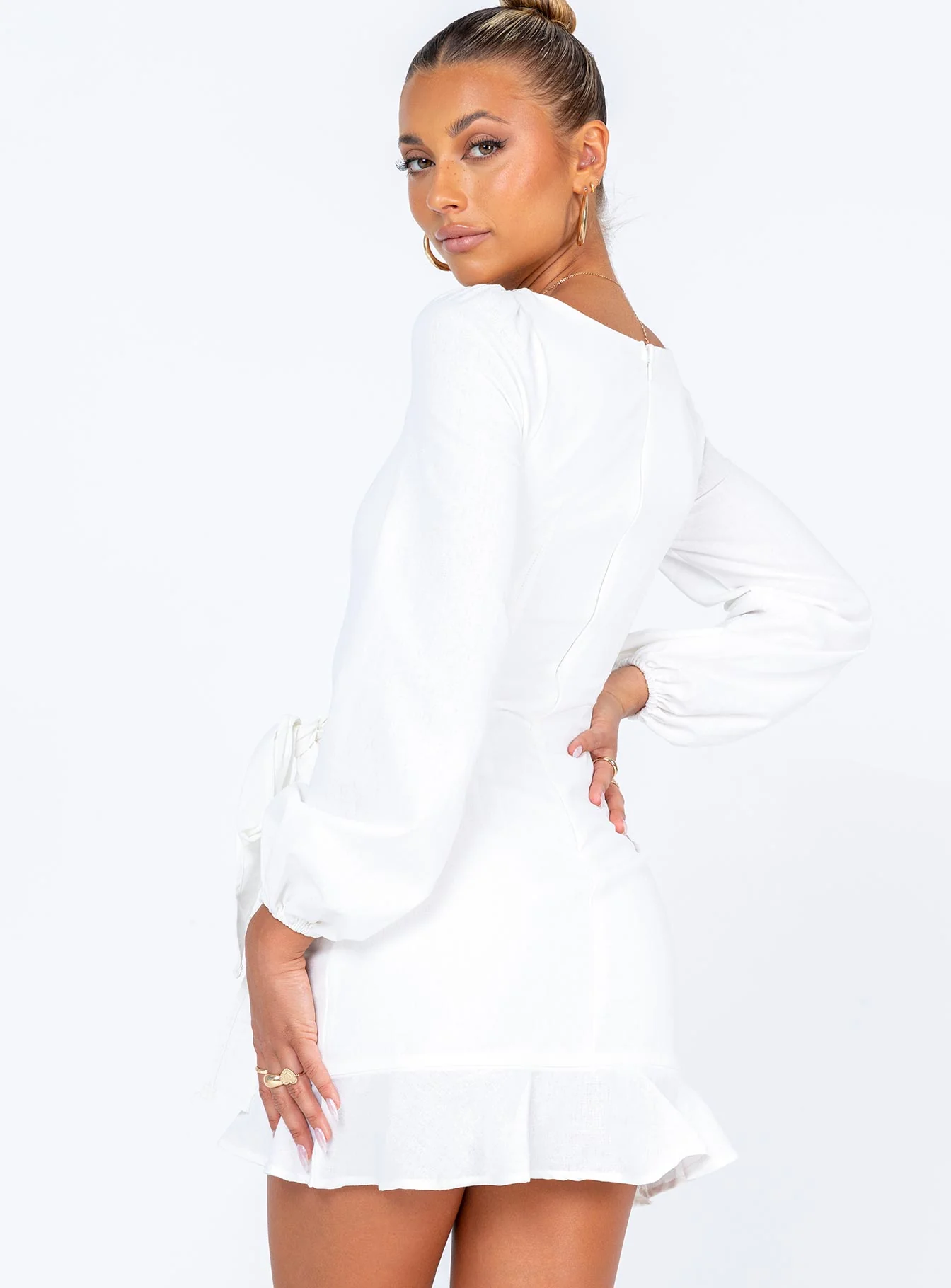 The Villa Long Sleeve Mini Dress White