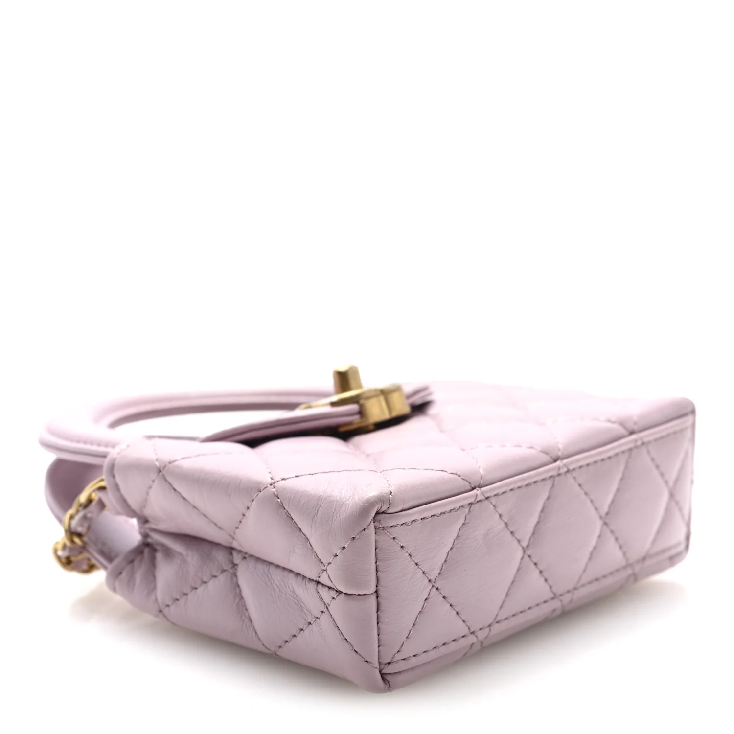 Shiny Aged Calfskin Quilted Mini Nano Kelly Shopper Light Pink - Top Club