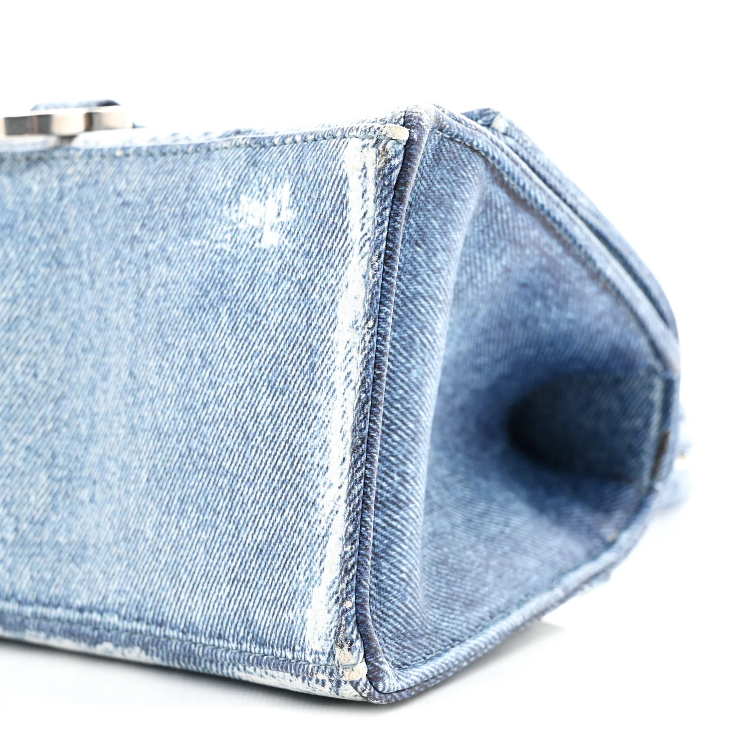 Nappa Denim Printed Small Hourglass Top Handle Bag Denim Blue - Top Club