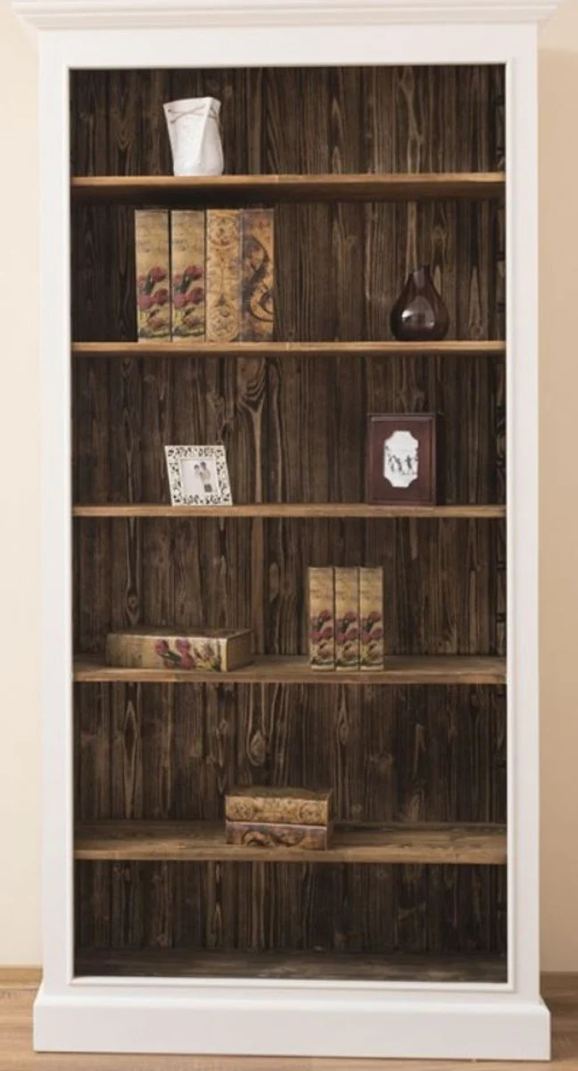 Country house style bookcase white / brown 110 x 39 x H. 210 cm - solid wood cabinet - shelf cabinet - living room cabinet - office cabinet - country house style furniture