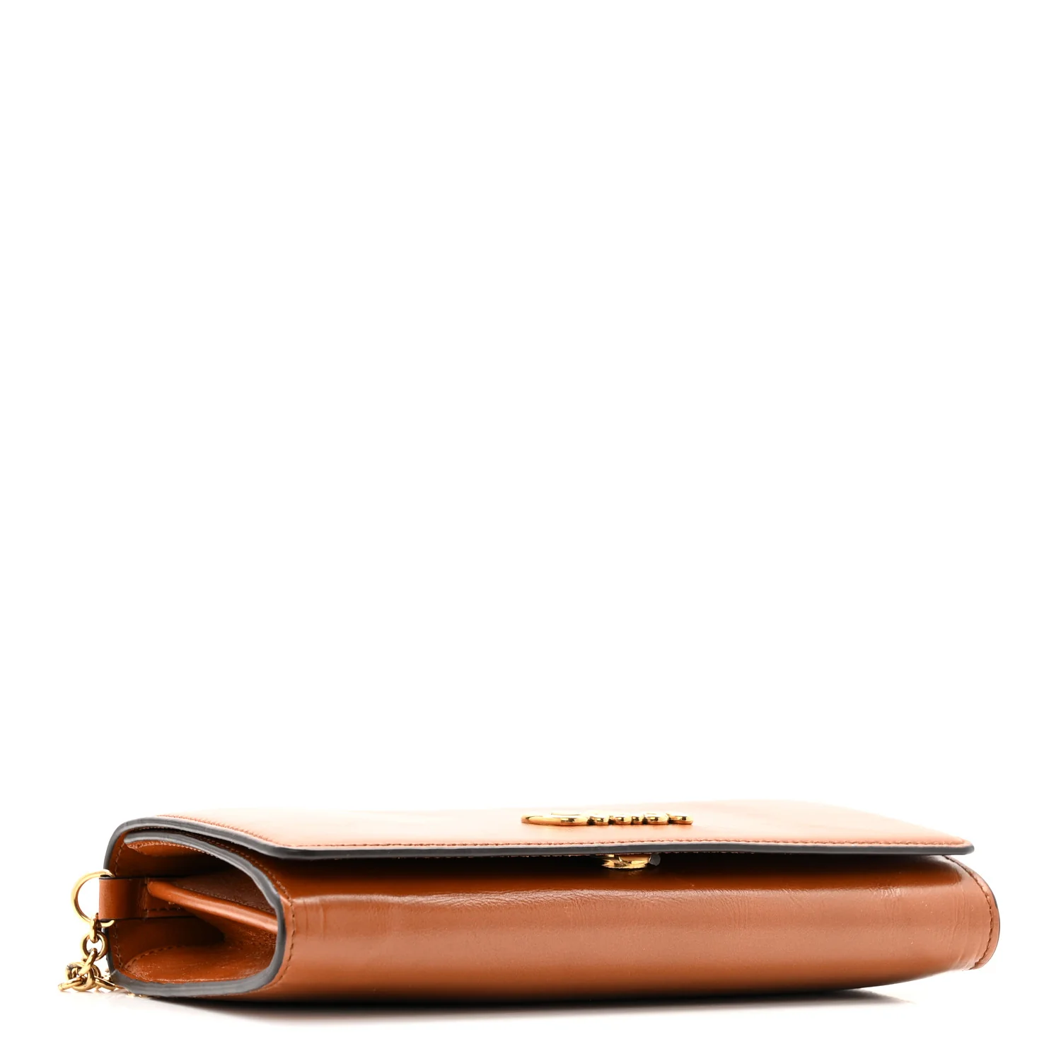 Calfskin Iconic Flap Wallet On Chain Clay Brown - Top Club