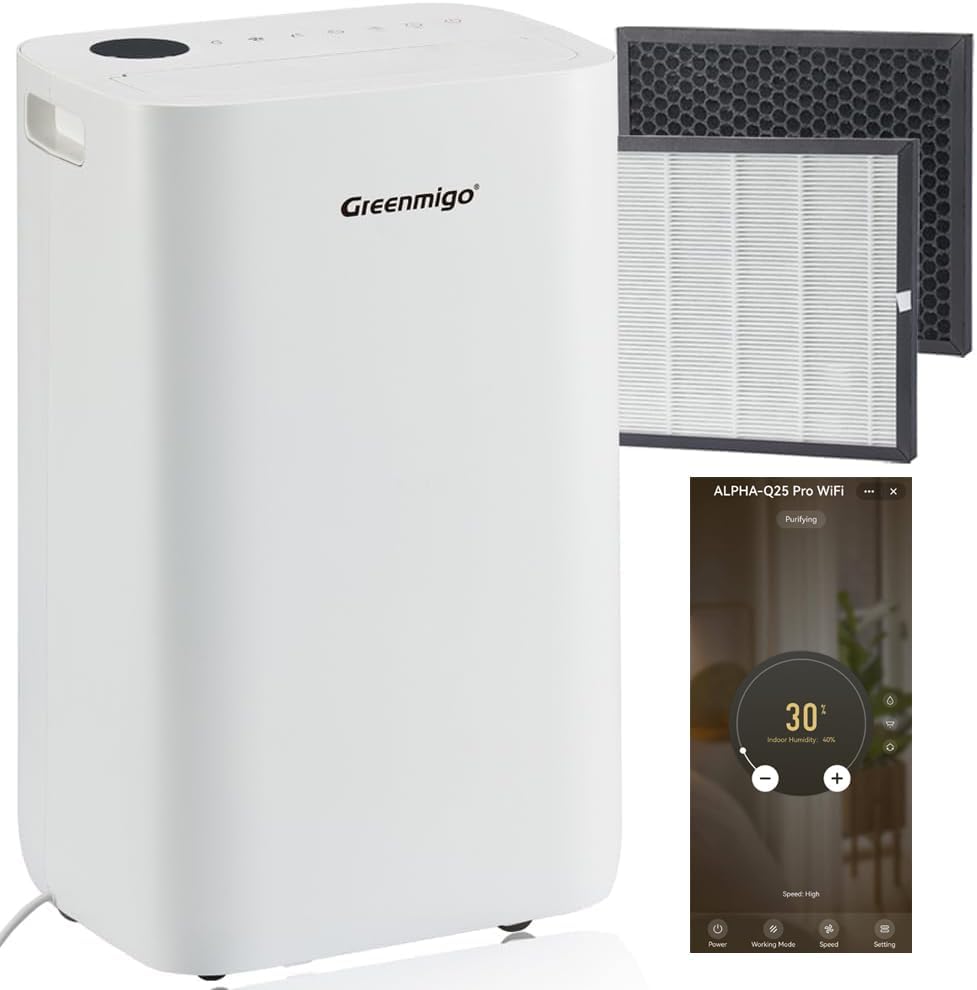 25L Deumidificatore Purificatore d'Aria con Filtro HEPA e Carboni Attivi,Controllo WIFI,Ionizzatore,Serbatoio da 4.5L,Timer 24h Asciugabiancheria,Deumidificazione Continua,Funzione Laundry