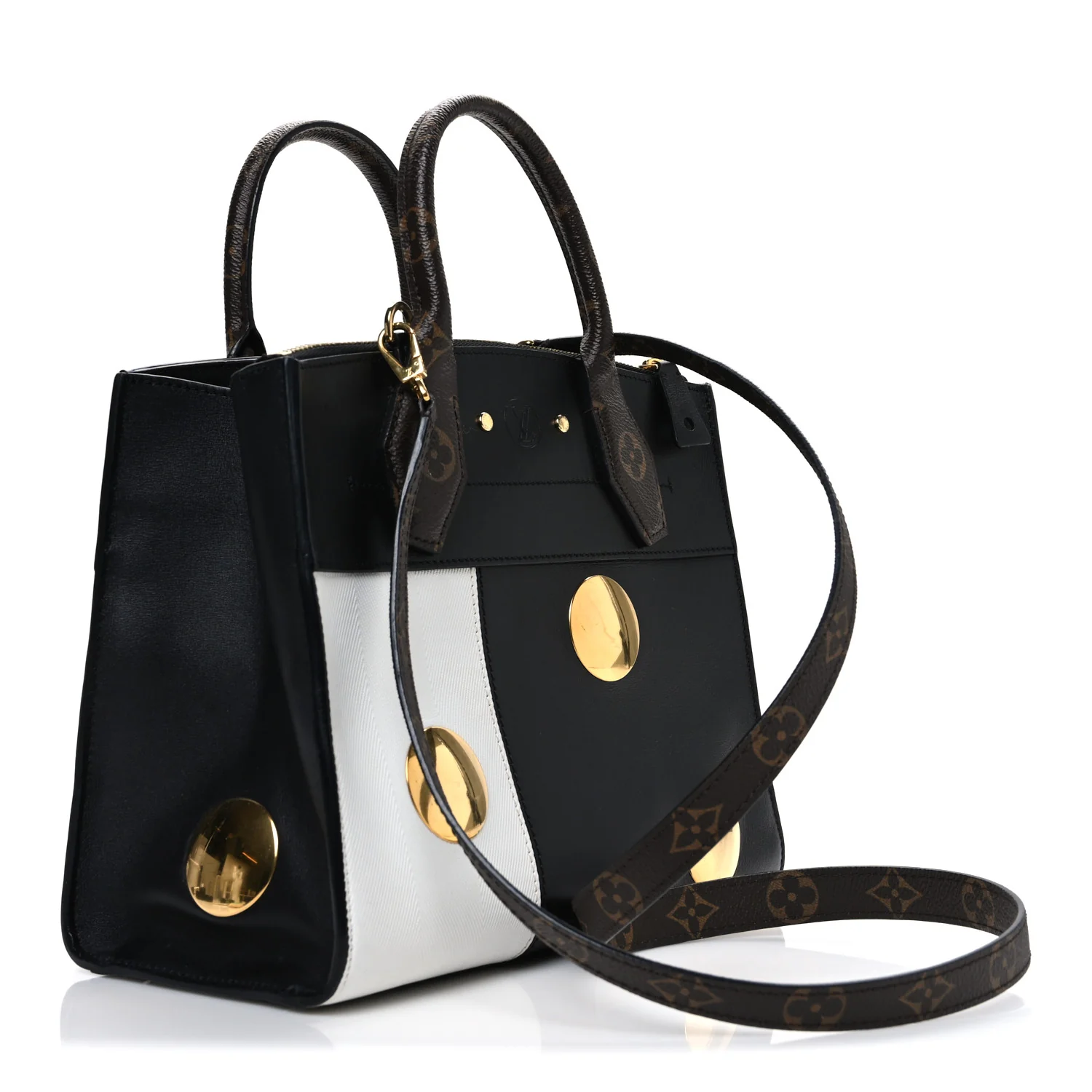 Calfskin Monogram Studded City Steamer PM Black White - Top Club