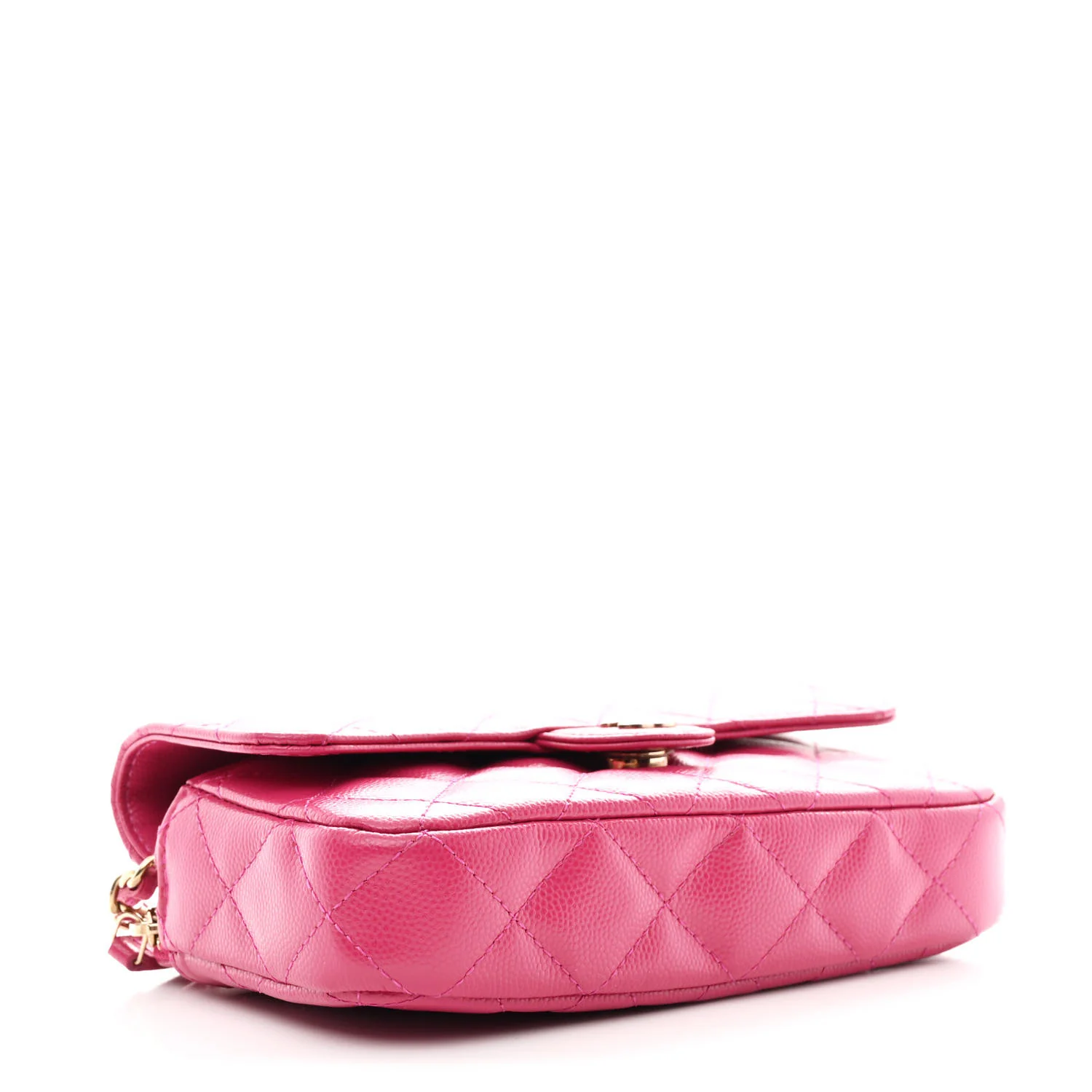 Caviar Quilted Flap Phone Holder With Chain Pink - Top Club