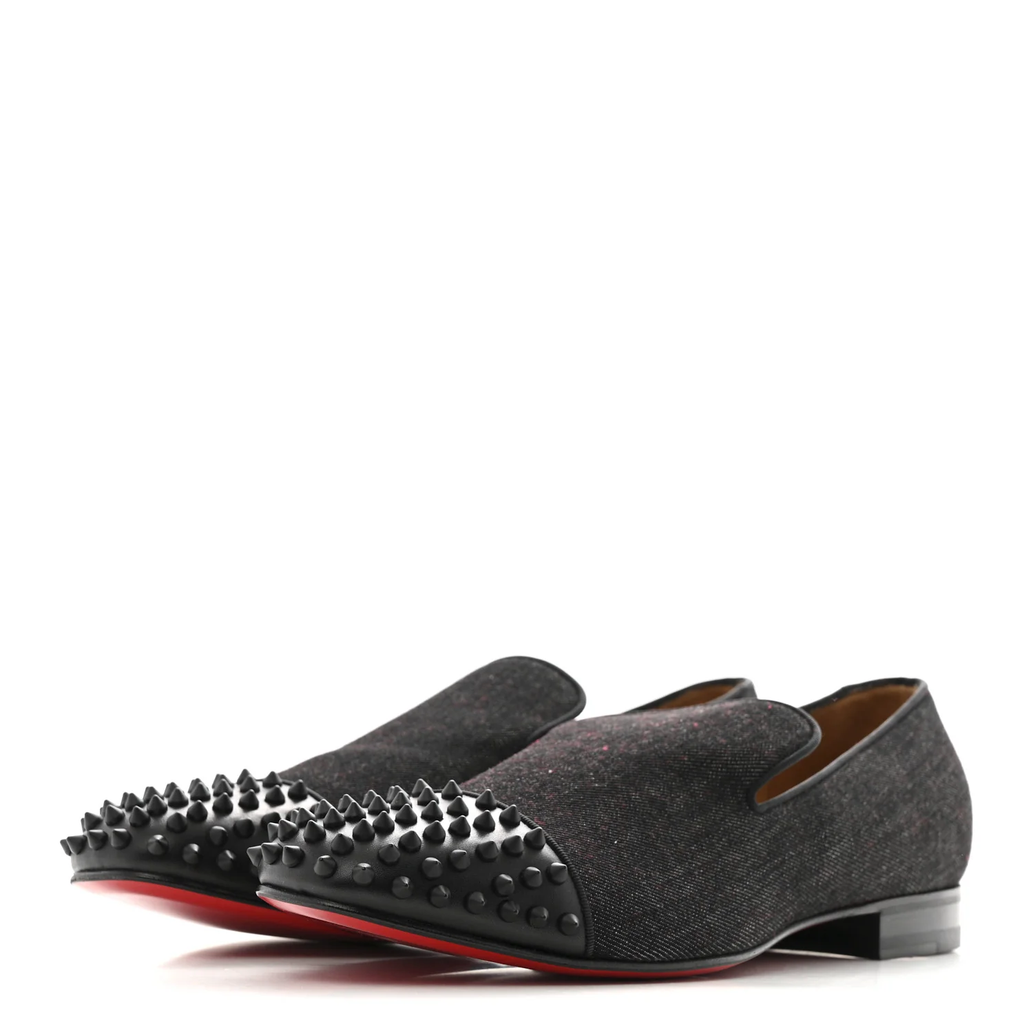 Mens Matte Denim Spooky Spike Flat Loafers 45 Black - Top Club