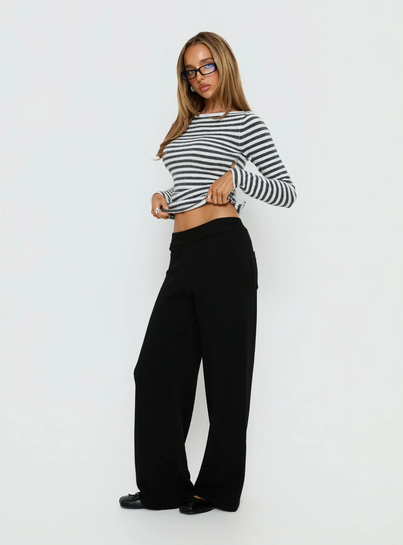Bekki Wide Leg Knit Pant Black