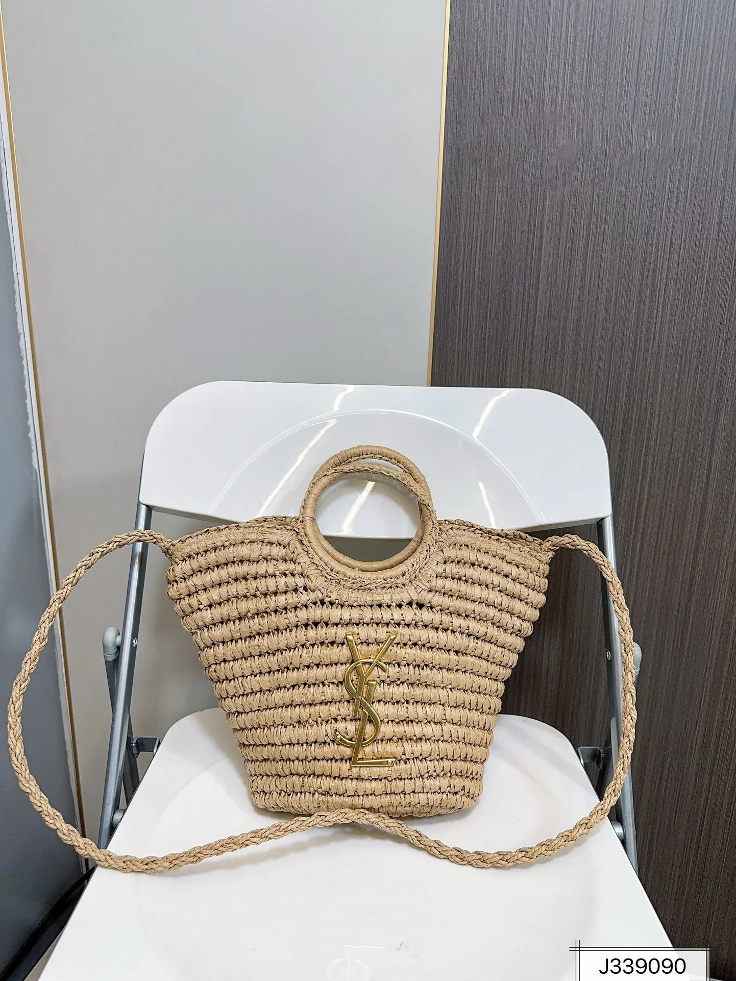 YSL SAINT LAURENT Raffia Woven Tote Bag For Summer Vacation Beach 30x20cm - Top Club